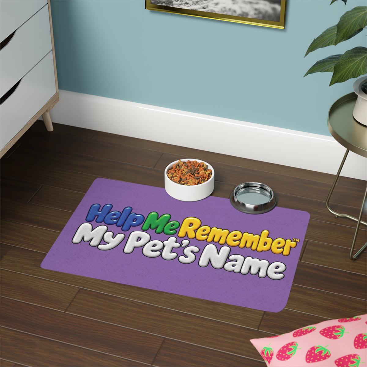 Help Me Remember My Pet’s Name™ – Pet Food Mat (12″ × 18″)